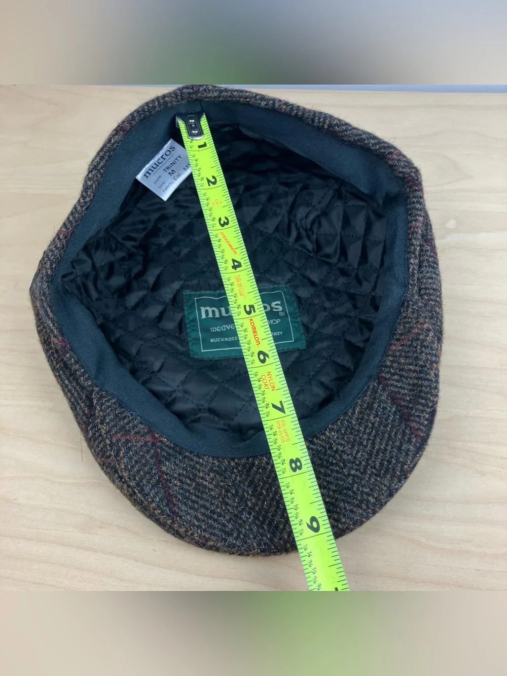 Mucros Weavers Hat Trinity Tweed 100% Wool Newsboy Cabbie Hat Size M Brown Plaid